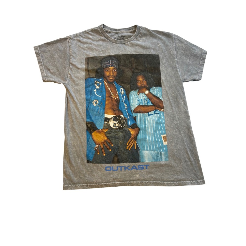 Outkast Graphic T-Shirt Mens Medium Grey Mineral Wash Hip Hop Andre 3000 Big Boi